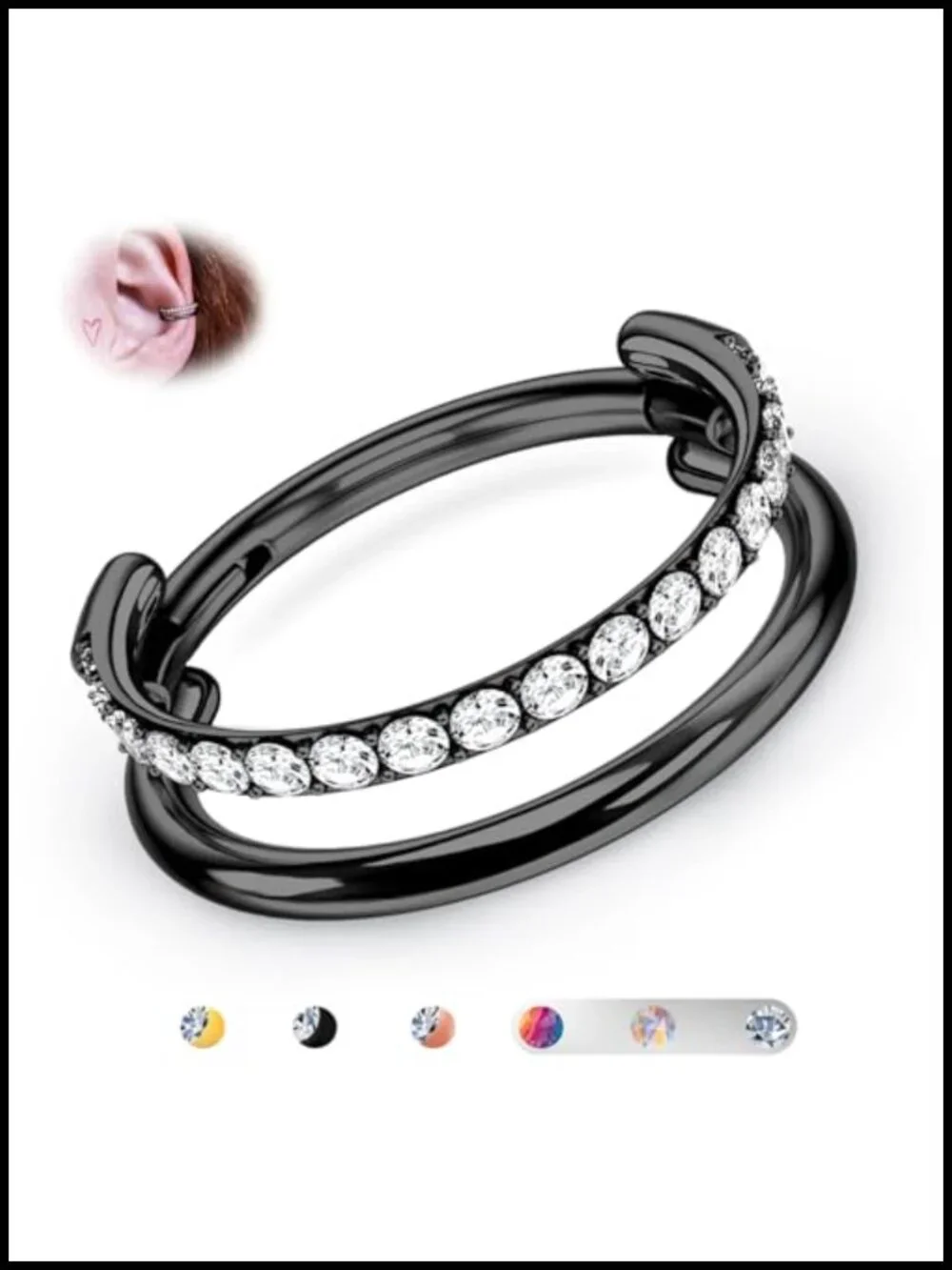 16G Titanium Hinged Cartilage Earring Double Hoop Nose Ring Piercing Jewelry